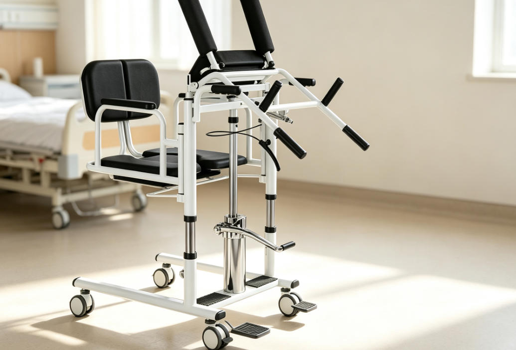 Hydraulic patient transfer chair with standing assist