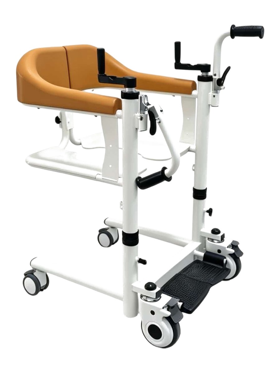 Manual patient lift with hand-crank height adjustment