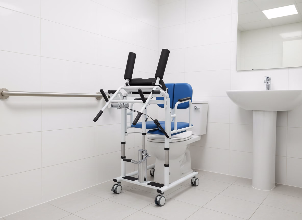 Transfer chair positioned over a toilet