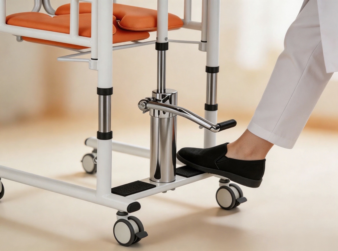 Caregiver operating the hydraulic pedal